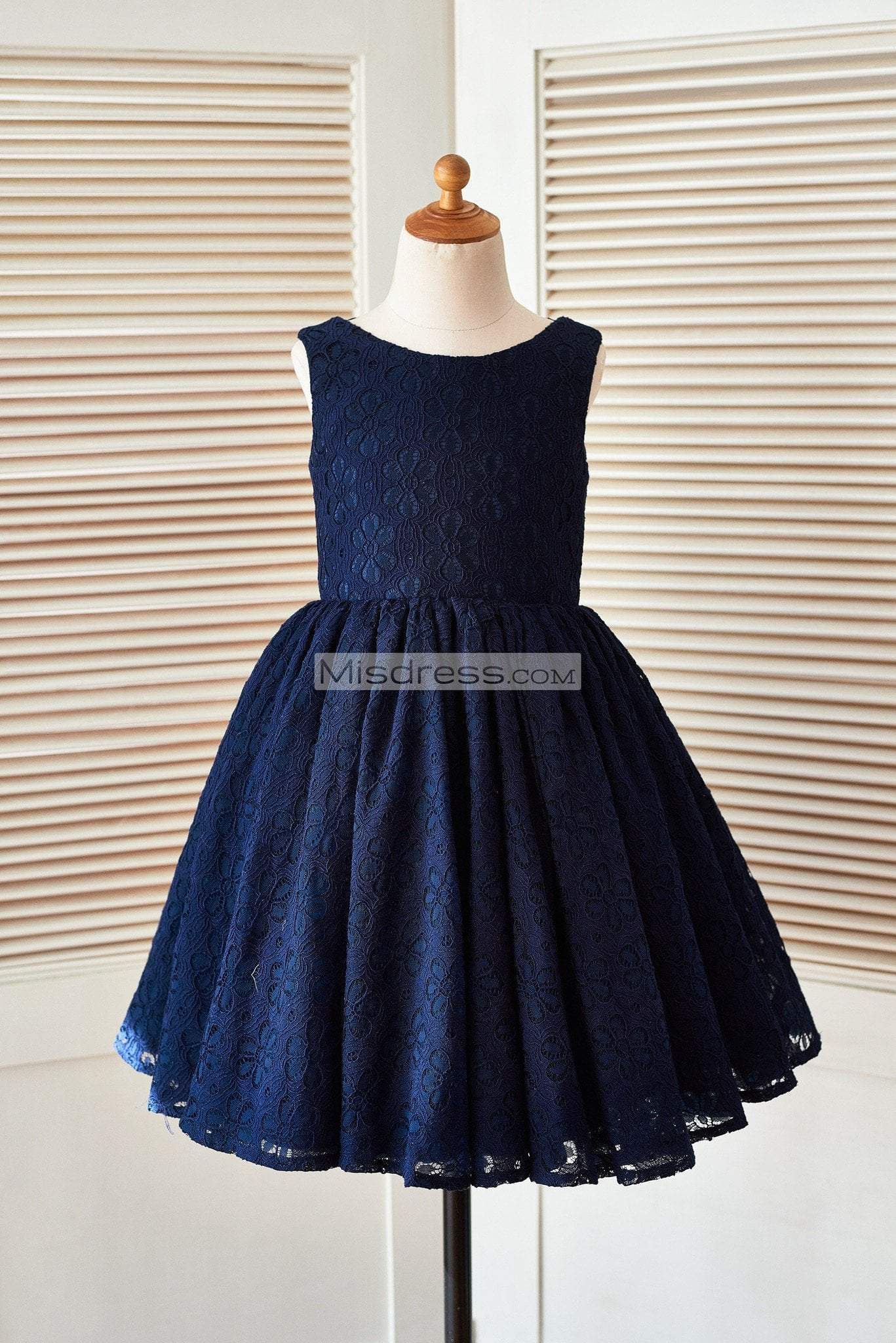 Deep V Back Navy Blue Lace Sleeveless Wedding Flower Girl Dress, Flowe ...