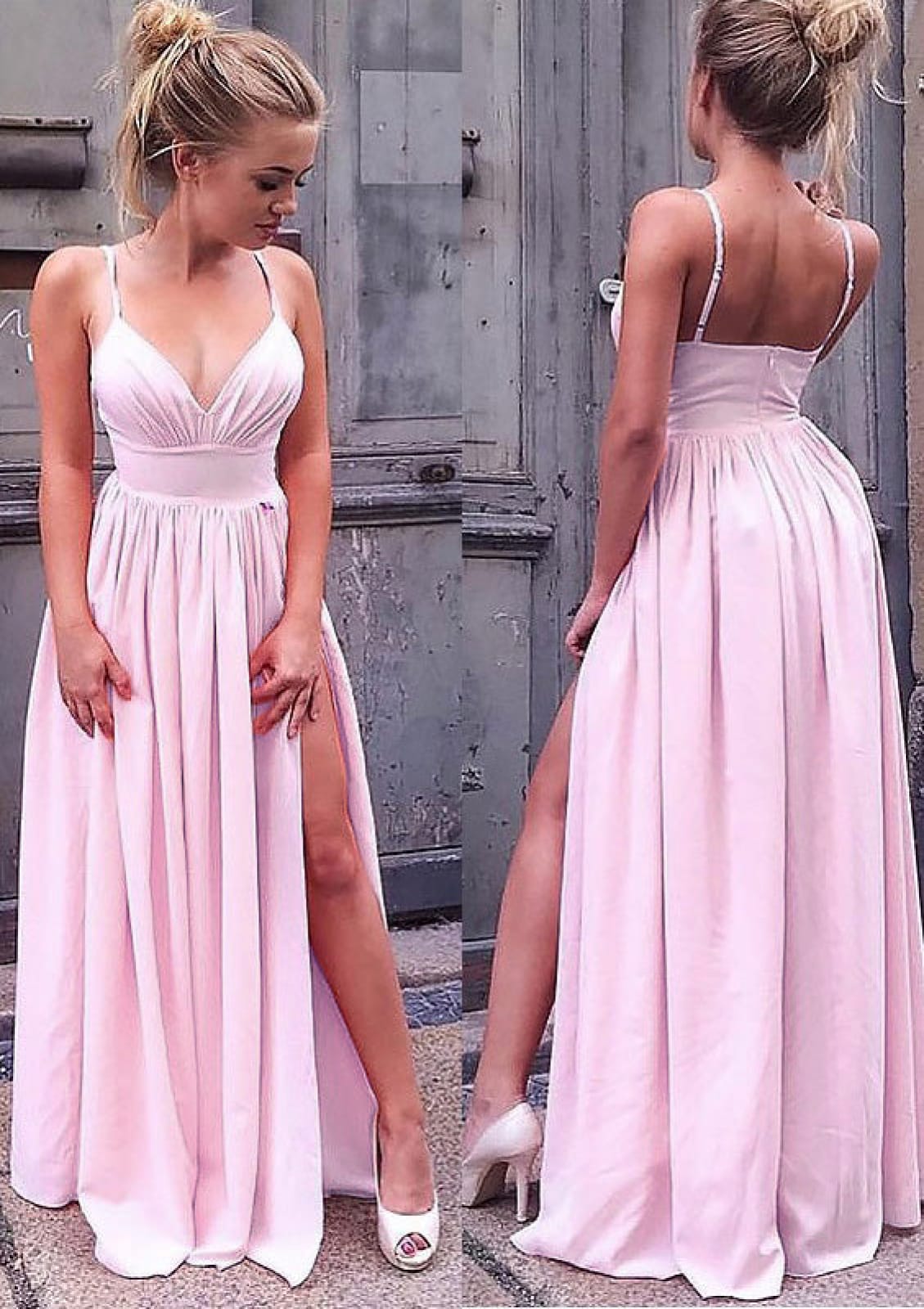 Simple Light Pink Asymmetrical Prom Dress, Sexy Spaghetti Strap Bridesmaid  Dress N1292 – Simibridaldresses