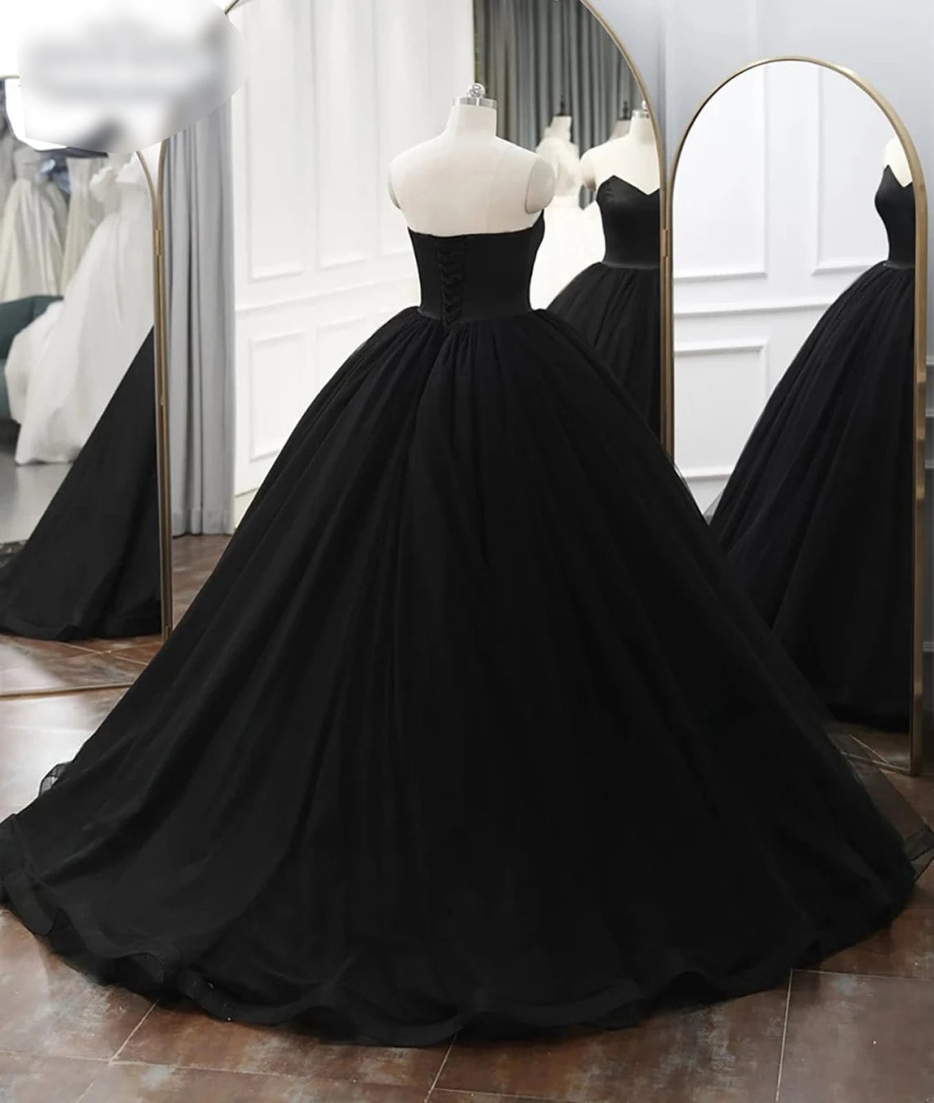 Strapless Sweetheart Black Satin Tulle Court Ball Gown Wedding Dress ...